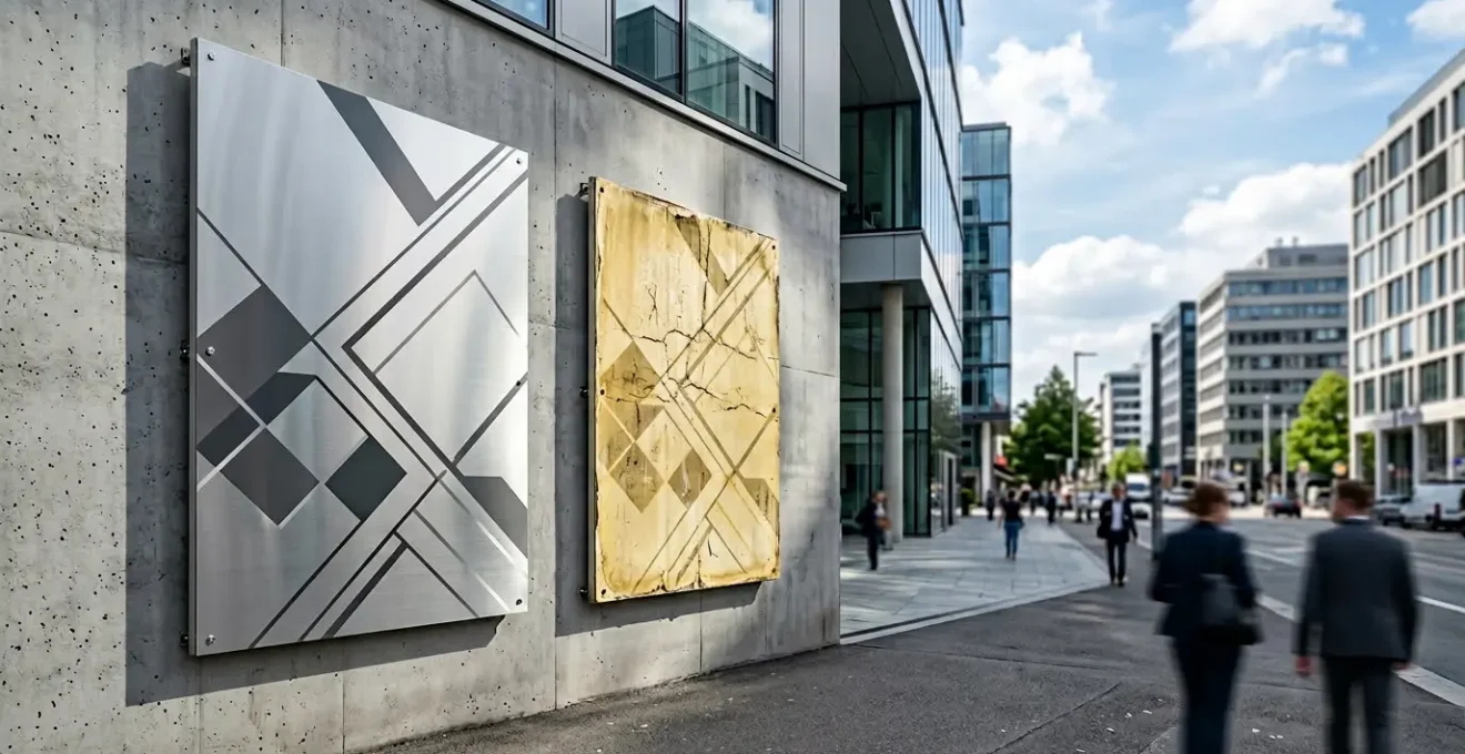 Comparaison visuelle de la résistance du Dibond et du PVC aux conditions extérieures