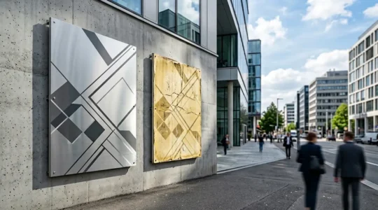 Comparaison visuelle de la résistance du Dibond et du PVC aux conditions extérieures