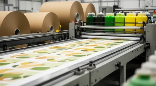Emballage alimentaire imprimé avec de l'encre végétale à base d'huile de soja sur ligne de production