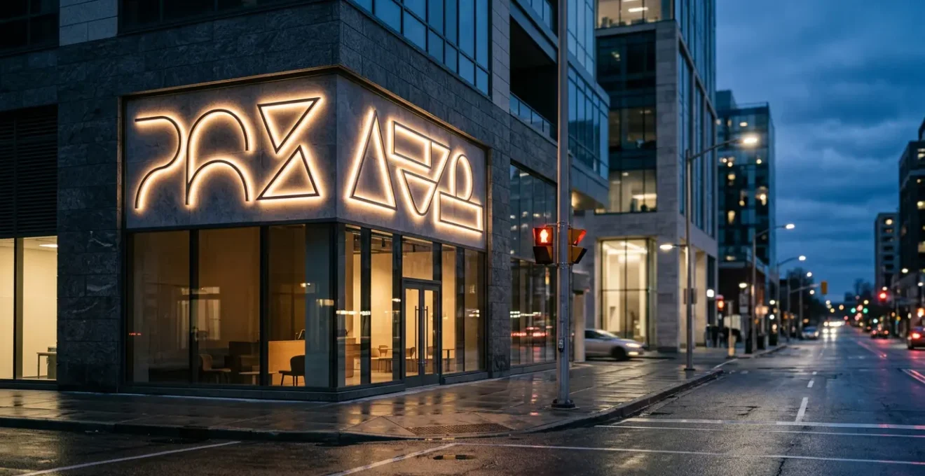 Enseigne commerciale LED éclairée de nuit dans un environnement urbain moderne