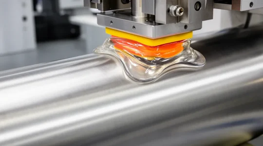 Application industrielle de tampographie sur surface courbe avec tampon silicone en action