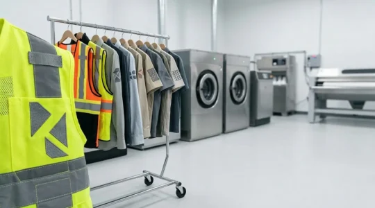 Vêtement de travail avec logo brodé résistant aux lavages industriels