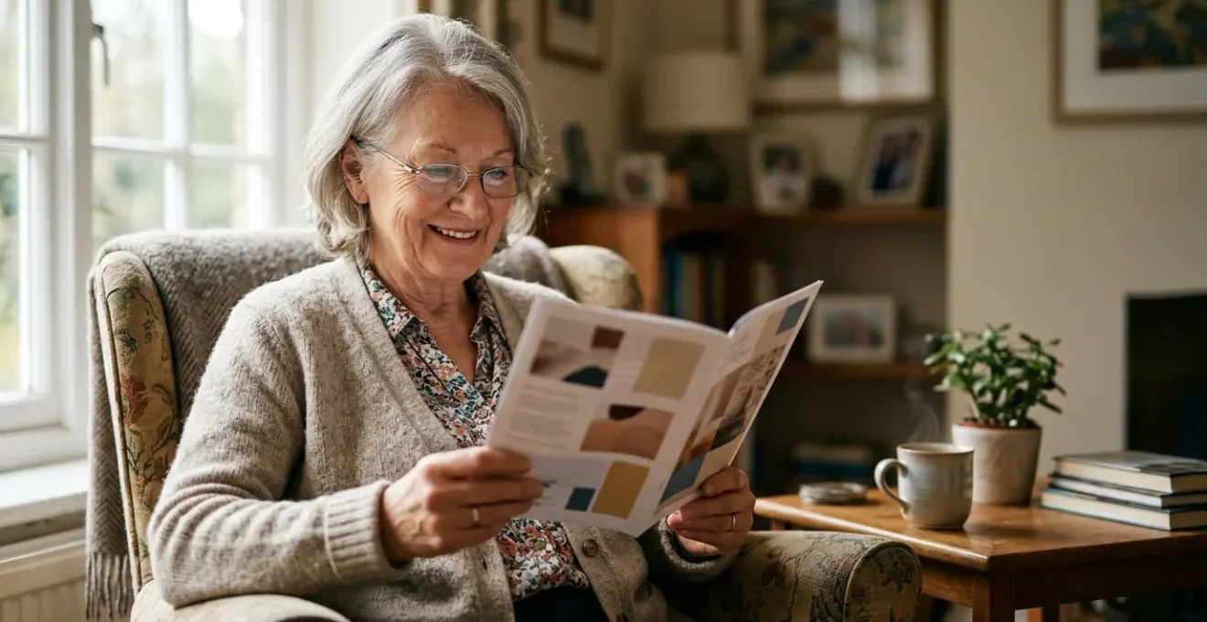 Personne âgée lisant attentivement un document papier de qualité dans un environnement lumineux