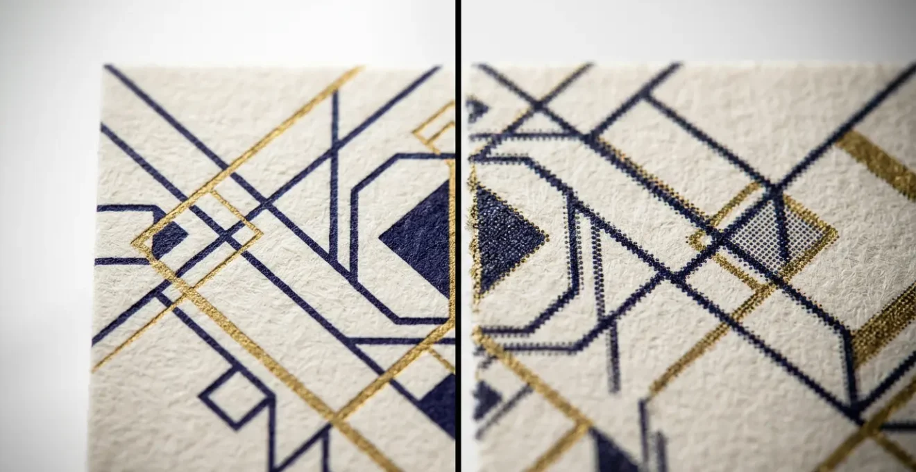 Comparaison visuelle de qualité d'impression montrant l'impact de la résolution sur la perception de valeur