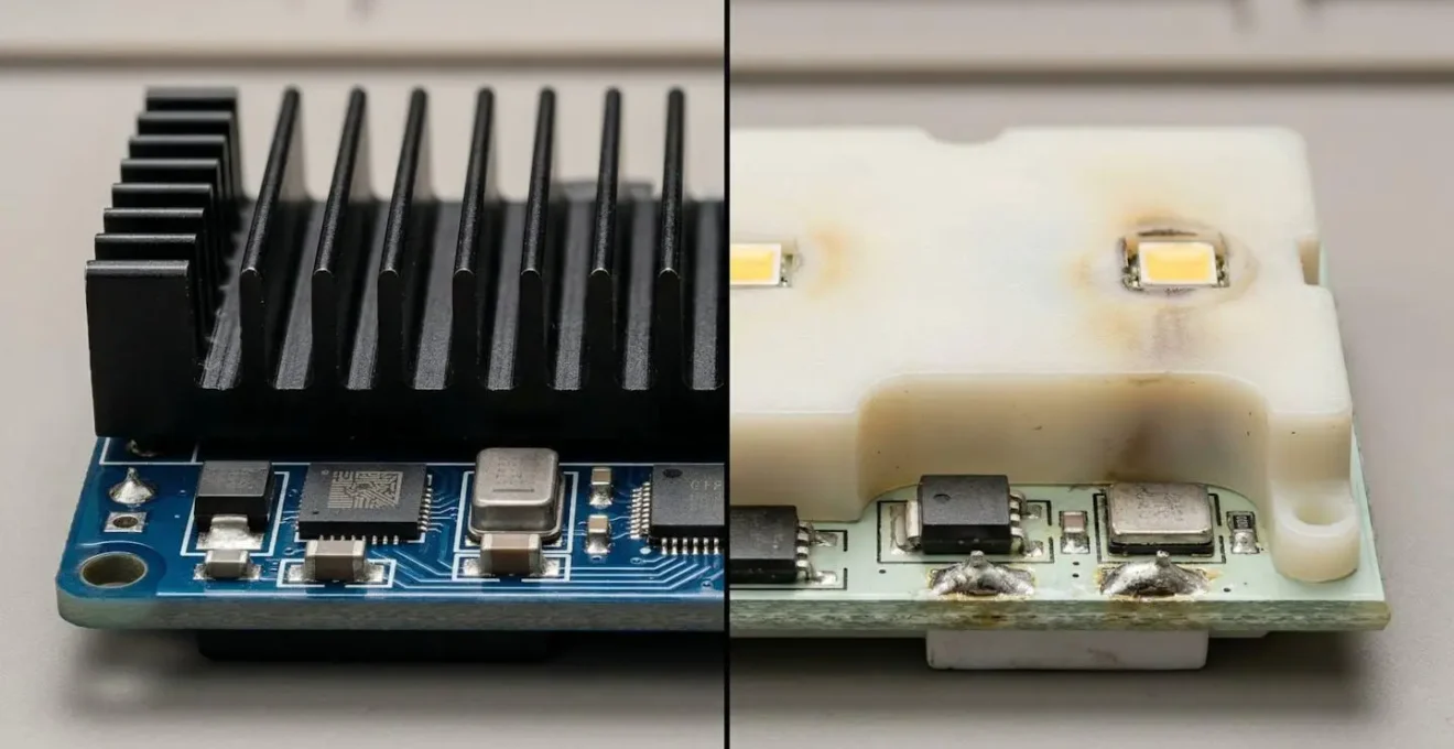 Comparaison détaillée entre composants LED haute qualité avec dissipateur aluminium et LED bas de gamme