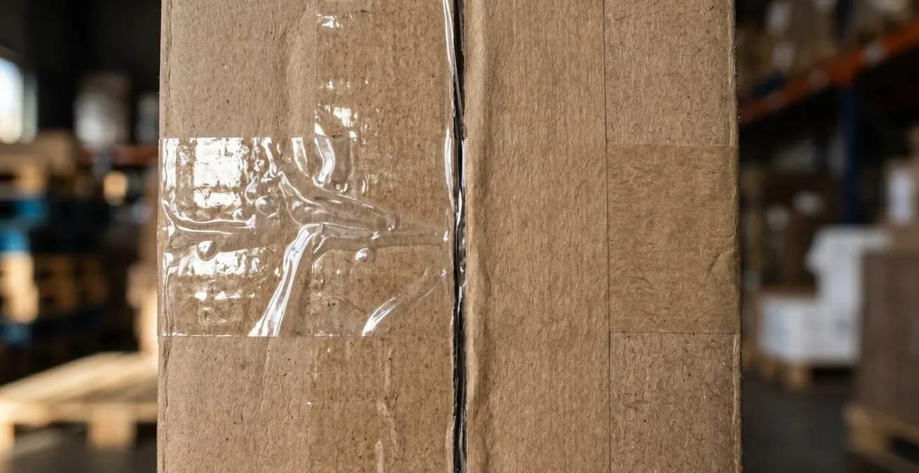 Comparaison entre scotch plastique et bande gommée sur carton d'expédition