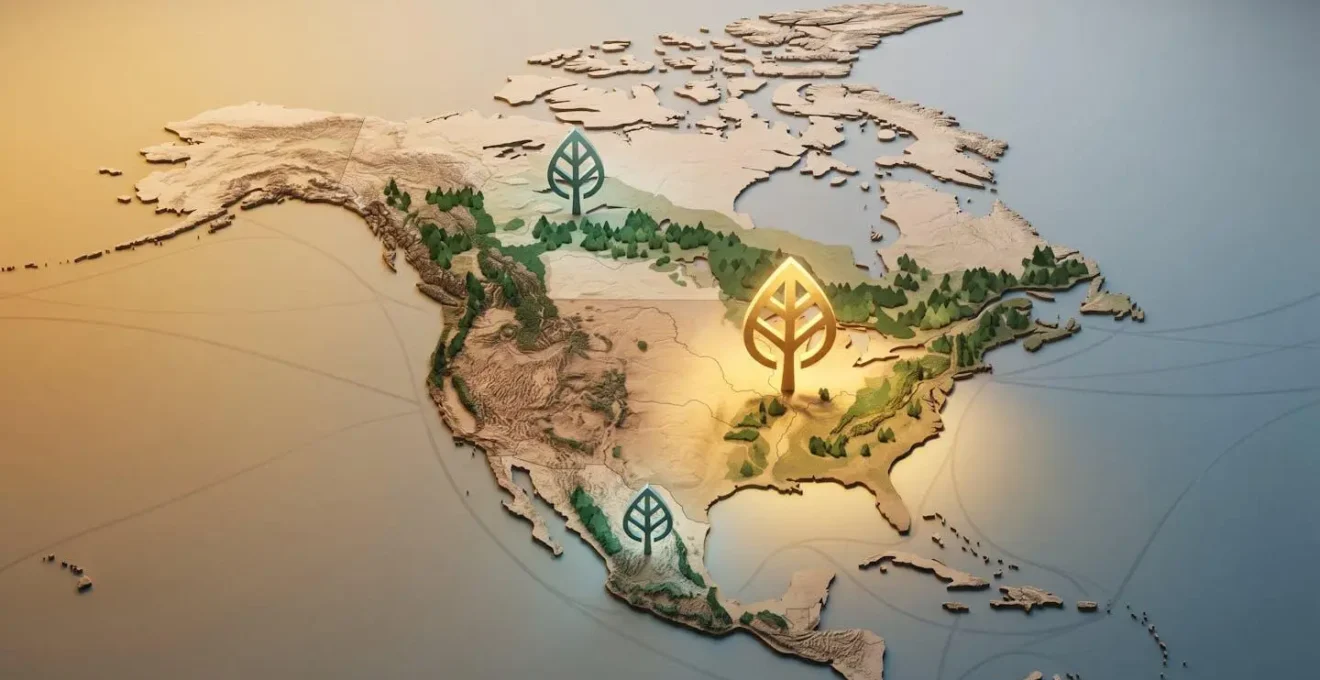 Carte stylisée montrant la reconnaissance des certifications forestières aux États-Unis