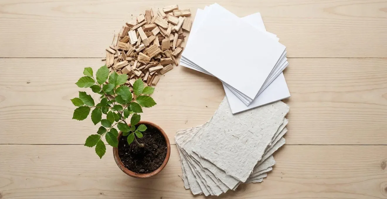 Cycle de vie du papier montrant la forêt gérée et le processus de recyclage