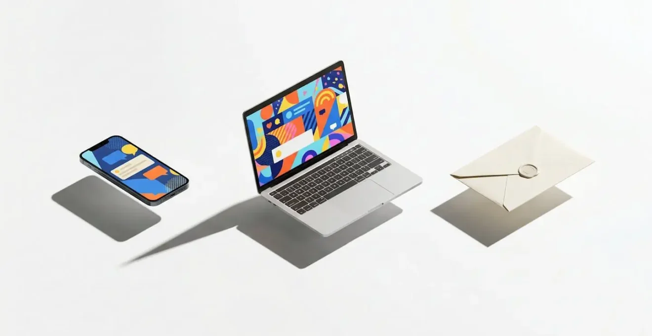 Illustration conceptuelle montrant une timeline de relance multicanal avec symboles email, publicité et courrier