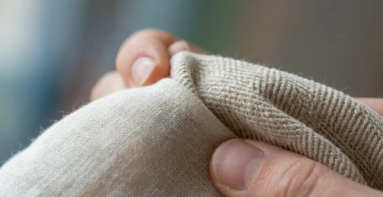 Détail macro d'un t-shirt en coton montrant la qualité du tissage
